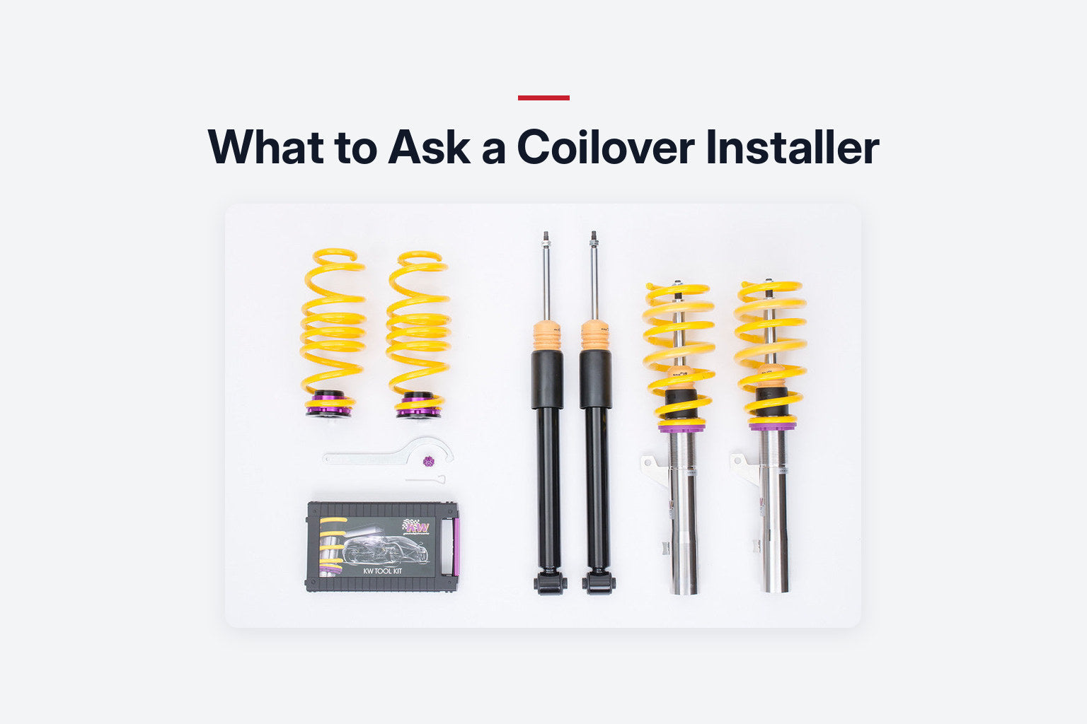 KW coilover kit with yellow springs, rear dampers, spanner and KW tool kit case
